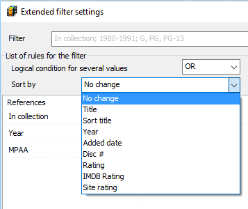 Sorting in extended filters
