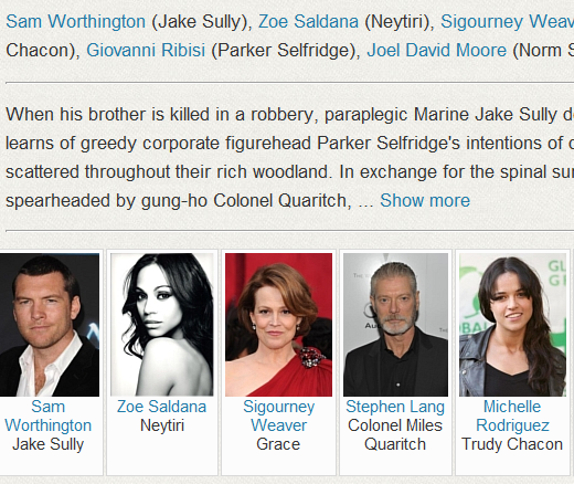 Example of actors on a movie page