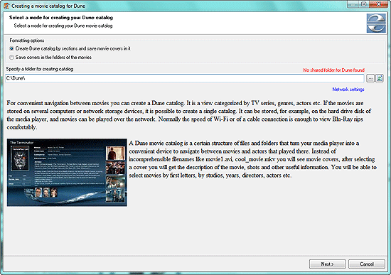 Choose where to put files for your Dune movie catalog