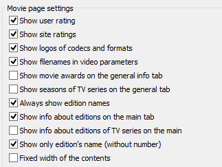 Movie page settings - left part