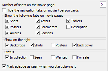 Movie page settings - right