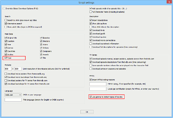 Movie type in IMDB settings