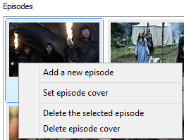 Context menu for an episode