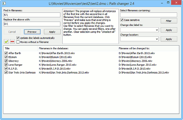 Changing paths to video files