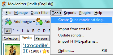 Create Dune movie catalog