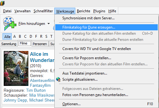 Filmkatalog fr Dune HD erstellen