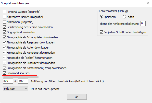 IMDb Skript-Einrichtungen