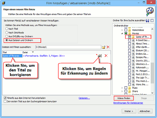 Fernsehserien aus Dateien hinzufgen