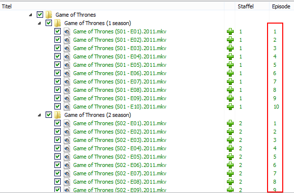 Dateien der Fernsehserie wurden erkannt