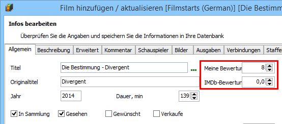 Film-Bewertung bearbeiten