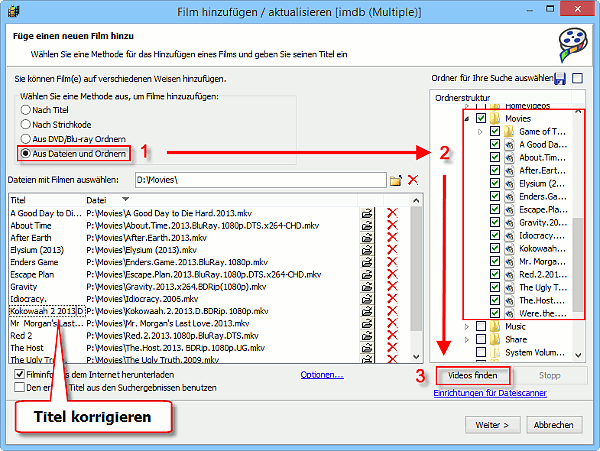 Filme aus Videodateien hinzufgen