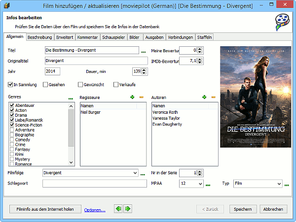 Information ber den Film bearbeiten - Allgemein