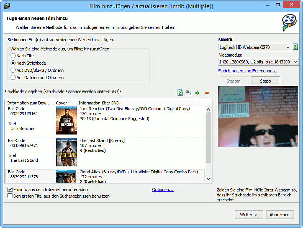 Strichkodes von Filmen hinzufgen
