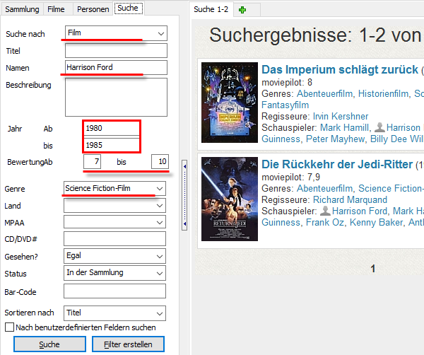 Filme nach mehrere Kriterien finden