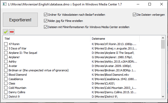 Export in Windows Media Center