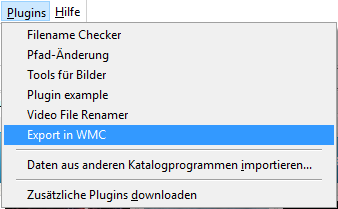 Das WMC Export Plugin auswhlen