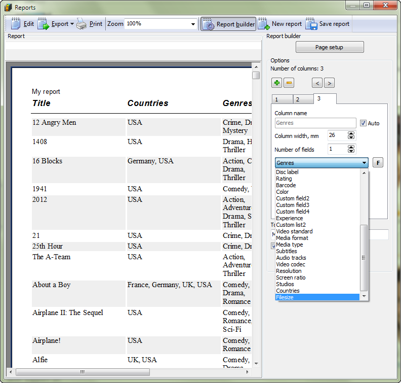 File size and countries can now be used in reports