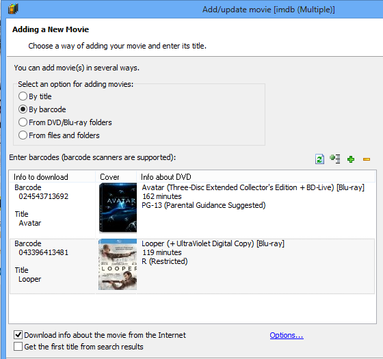 Adding movies by barcodes
