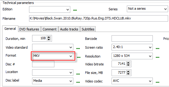 MKV format on the Editions tab