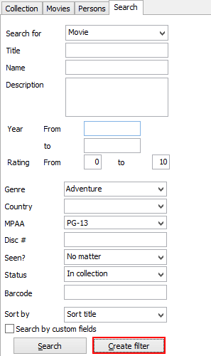 Create a new filter using search parameters