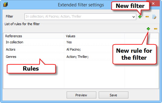 Extended Filter Settings