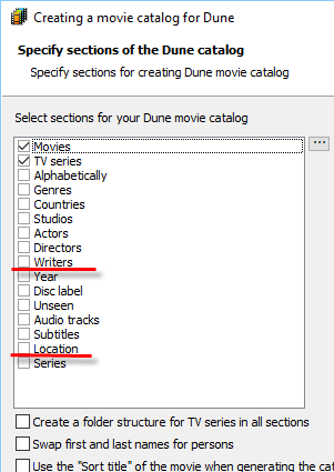 Location and writers are now available as categories on Dune