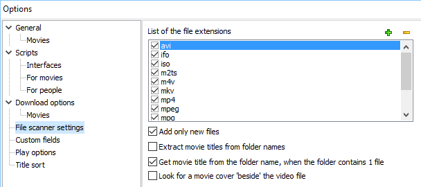 Video file scanner settings