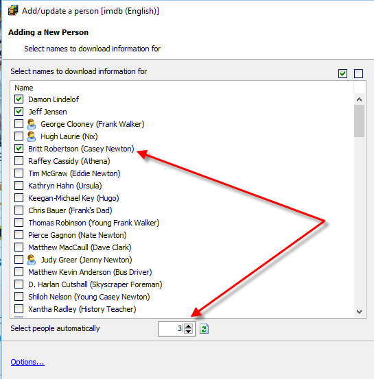 Automatically selecting people in the download window