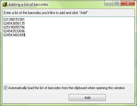 Add a list of barcodes