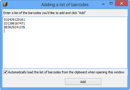 Add a list of barcodes