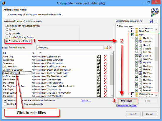 Adding movies from video files