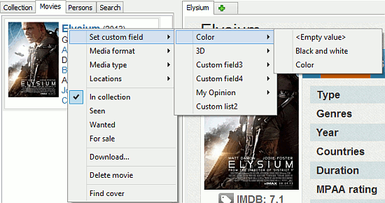 Set custom fields from right-click menu