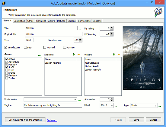 Edit movie info - general tab