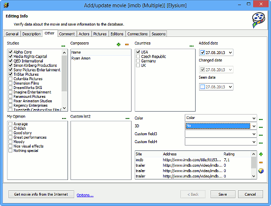 Set custom fields for the movie