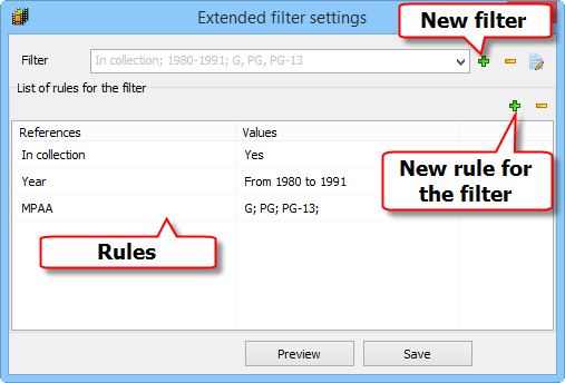 Extended filter settings