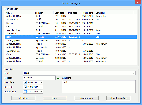 Loan Manager for movies