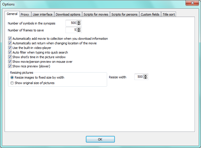 Movienizer's settings