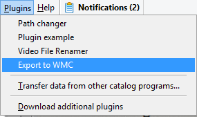 Select the WMC Export plugin