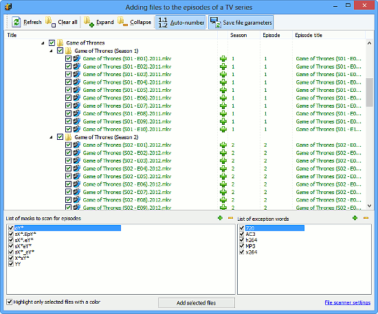 TV series file scanner