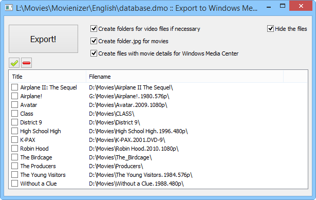 Export to Windows Media Center