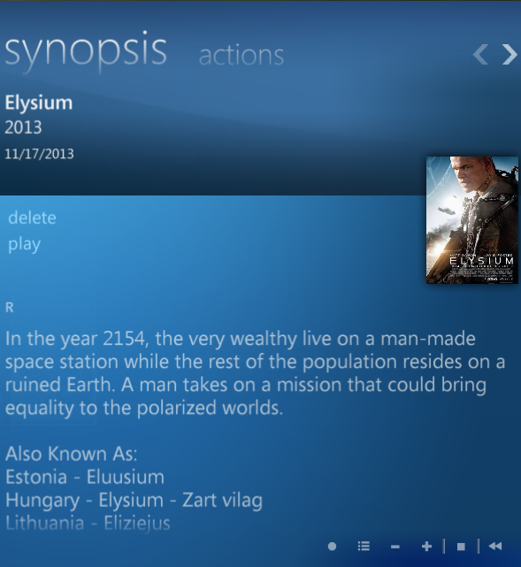 Movie details in Windows Media Center